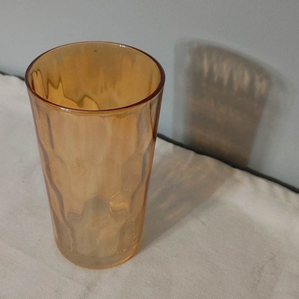 Single 1960 Jeanette Peach Hex Optic Gold Color Glasses Carnival Drinking Glass
